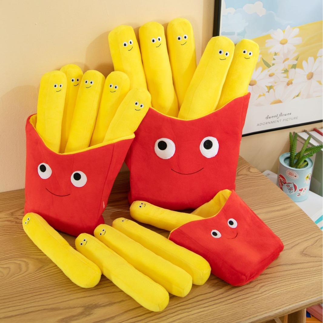 French Fries Plush Toys showcasing removable smiling fries and cute food-inspired designs for cuddling, displaying, and imaginative play