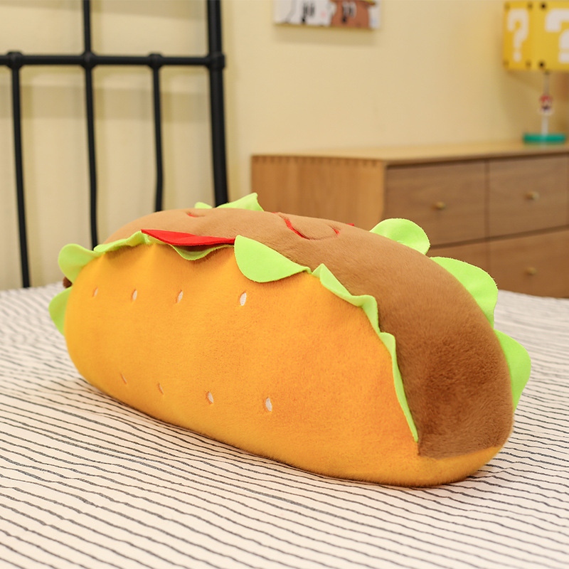 Hot Dog Capybara Plush Pillow viewed from the rear, highlighting its soft plush texture, rounded shape, and playful food-inspired design