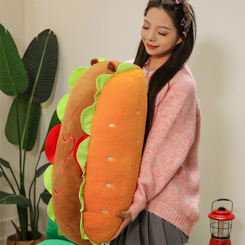 Hot Dog Capybara Plush Pillow featuring a charming food-inspired design and soft plush fabric, perfect for decorating cozy bedrooms and living spaces