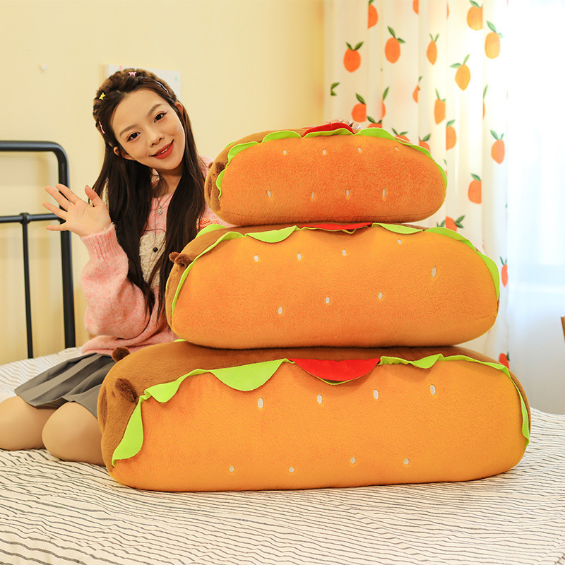 Hot Dog Capybara Plush Pillow displayed in multiple sizes, featuring a playful food-inspired design, soft plush fabric, and adorable capybara details