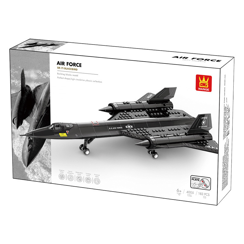 WANGE SR-71 Blackbird Building Blocks retail box featuring the reconnaissance aircraft model, shown for product packaging and box design reference