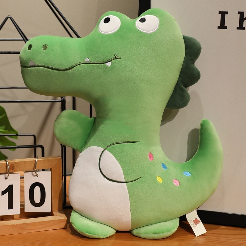 Green Crocodile Plush Pillow featuring soft plush fabric, embroidered details, and a curved design for hugging, relaxing, and home decor