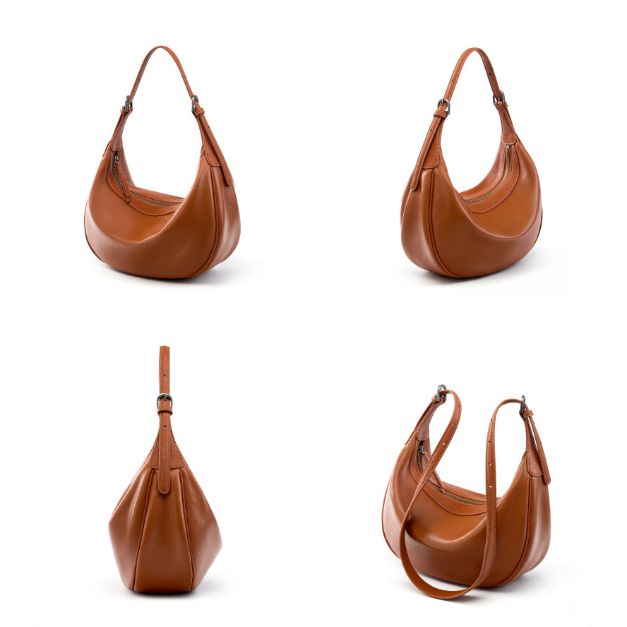 Luna Leather Hobo Bag in Caramel – Multiple Angles