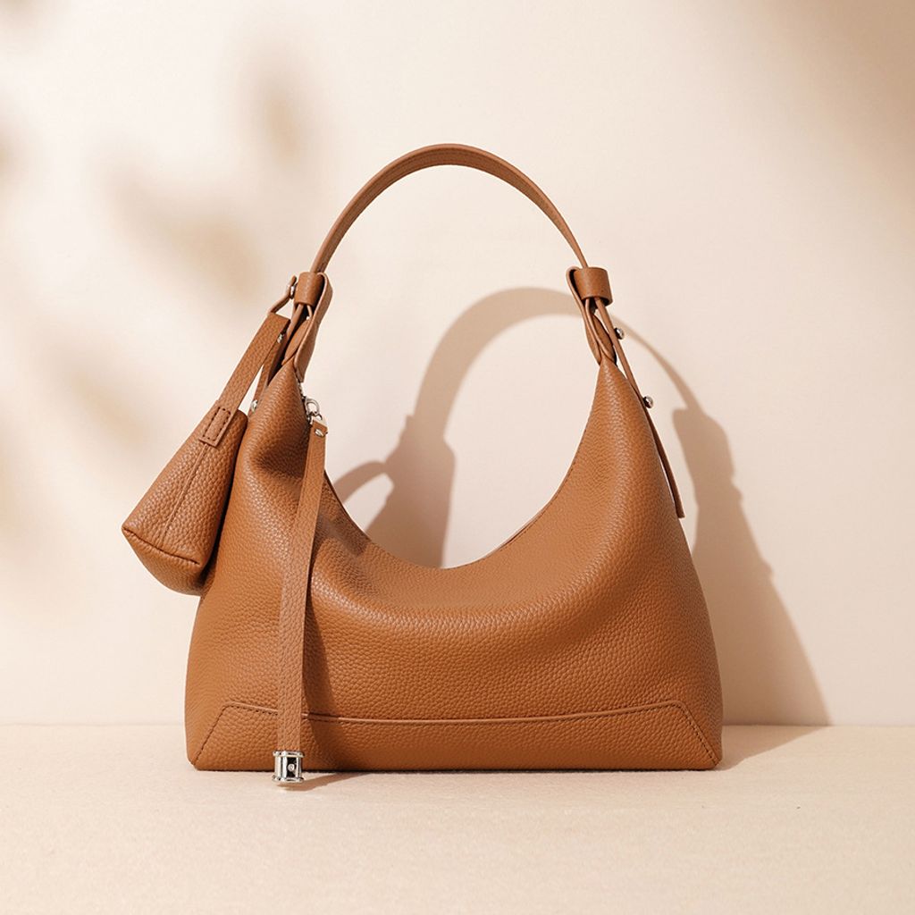 Chic Luxury Genuine Leather Hobo Bag – Golden Brown