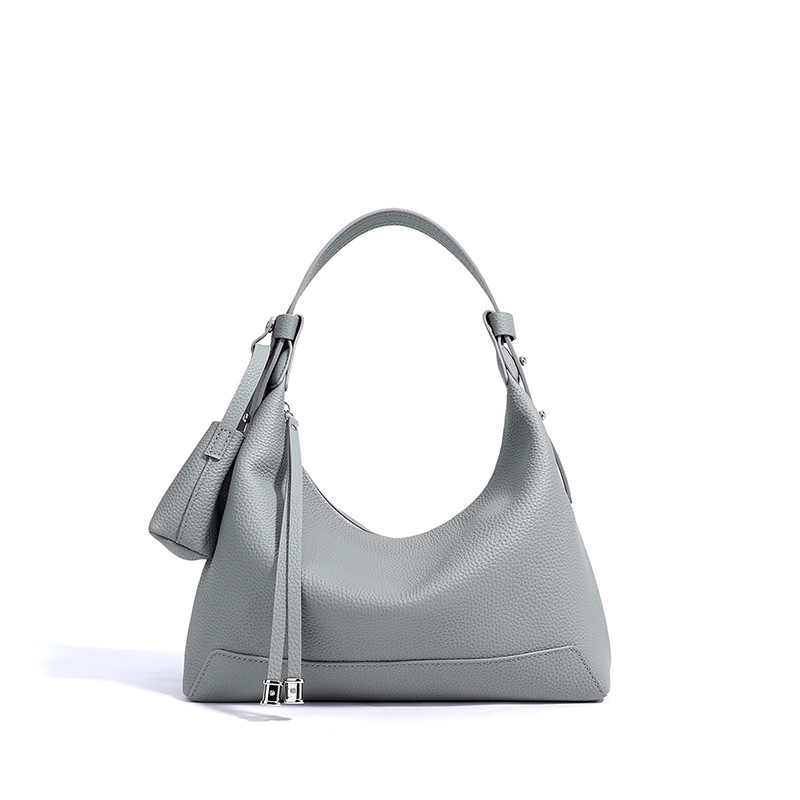 Chic Luxury Leather Hobo Bag – Glacier Gray