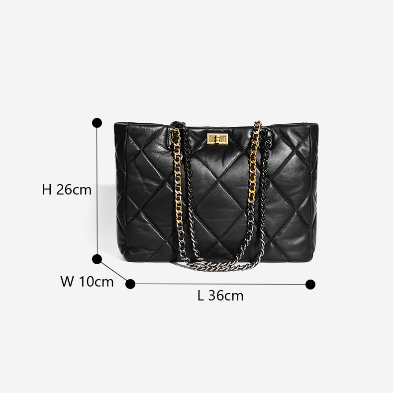 Elegant Quilted Leather Chain Tote Bag – Size Reference