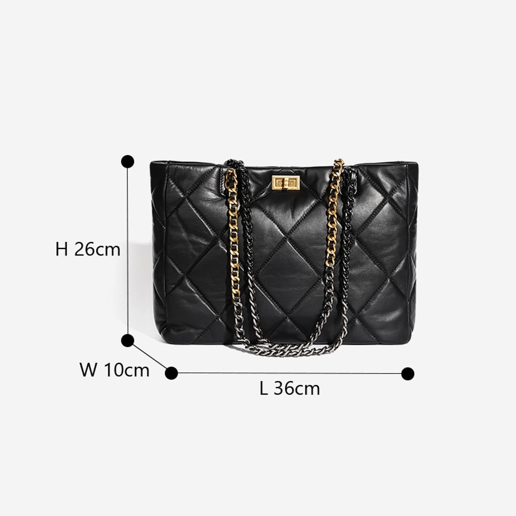 Elegant Quilted Genuine Leather Chain Tote Bag – Product Dimensions