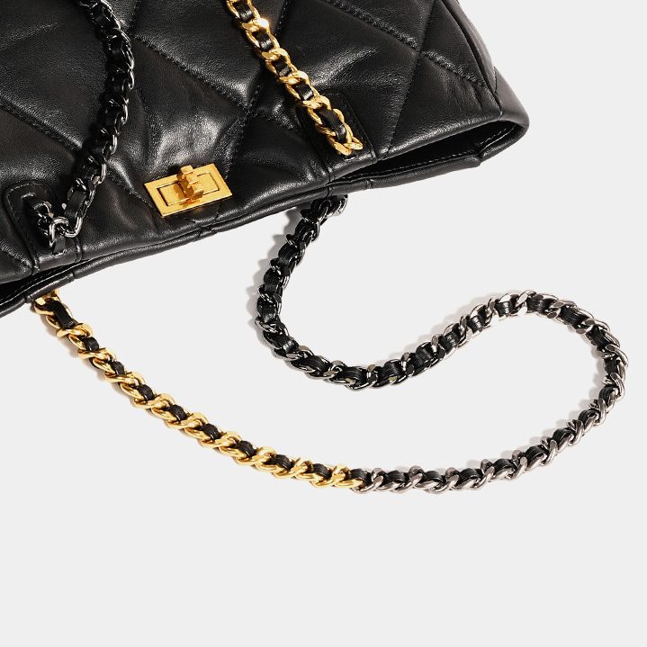 Elegant Quilted Leather Chain Tote Bag – Strap Detail