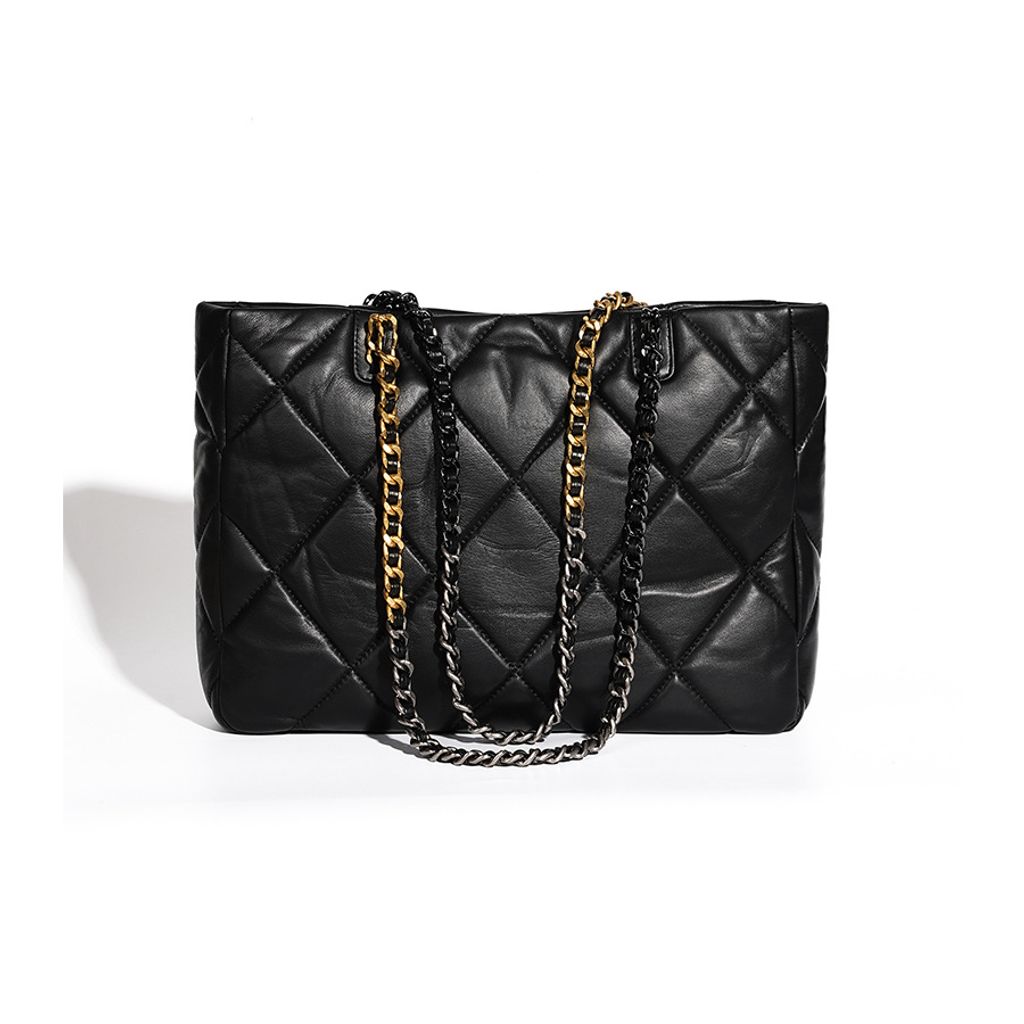 Elegant Quilted Genuine Leather Chain Tote Bag – Back View