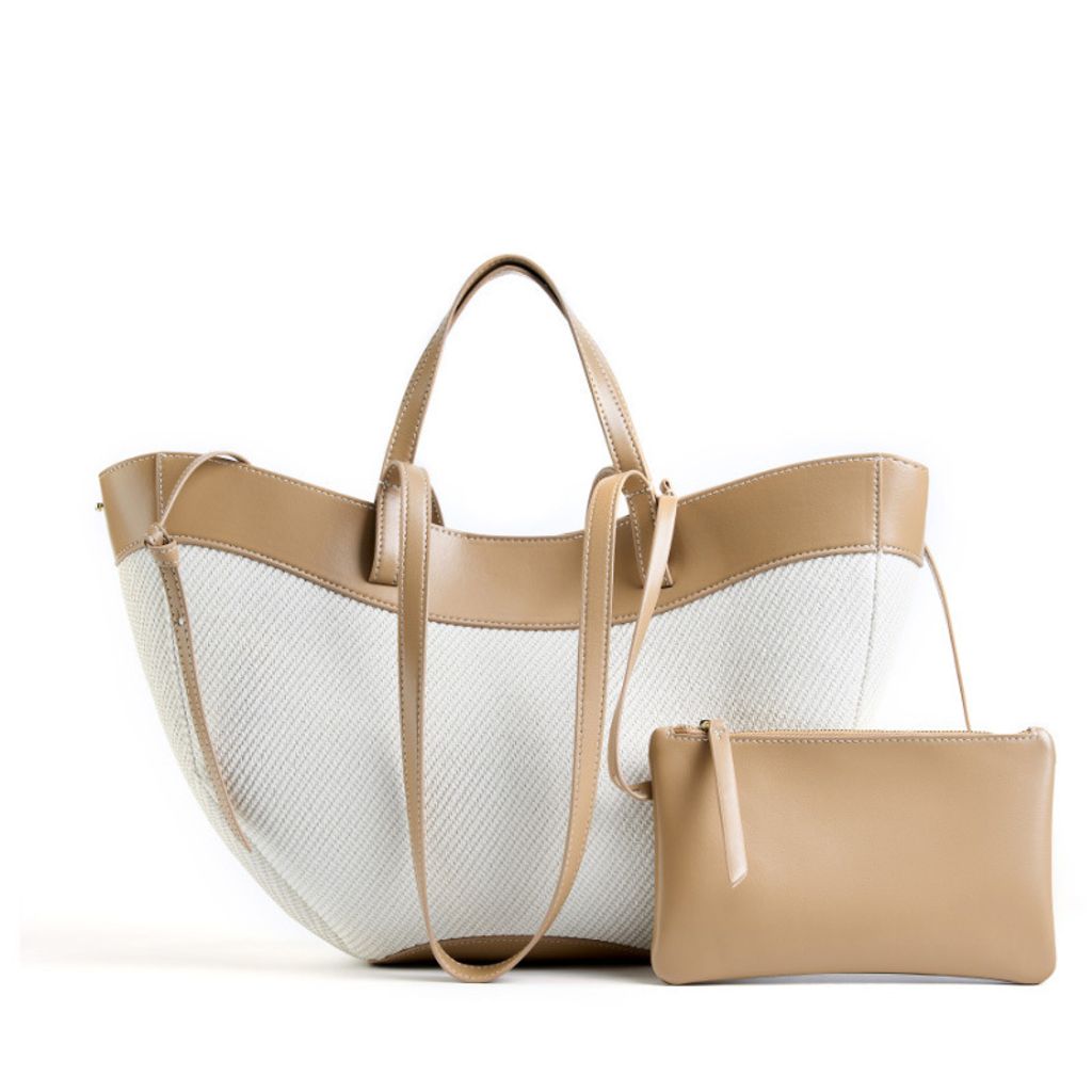 Wing Curve Genuine Leather Tote Bag – Apricot