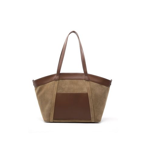 Genuine Suede Leather Retro Tote Bag – Khaki