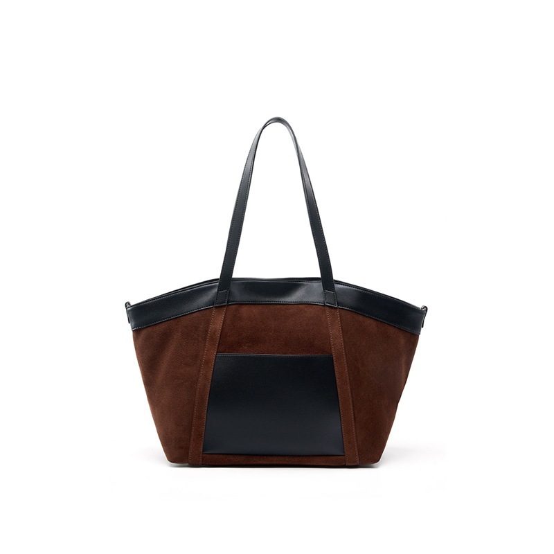 Suede Leather Retro Tote Bag – Black