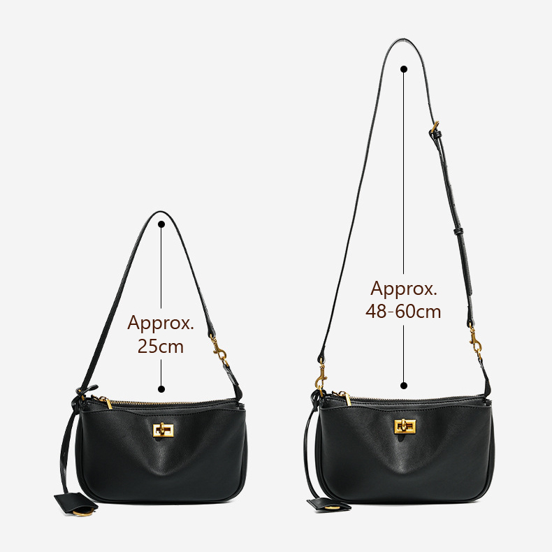 Rodeo Leather Baguette Bag in Black – Strap Drop Size Reference (Short Strap 25 cm / Long Strap 48–60 cm)