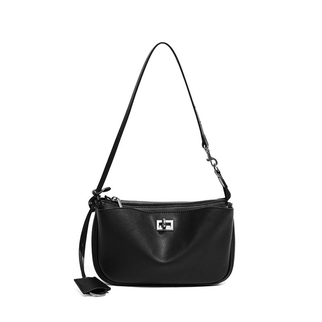 Rodeo Genuine Leather Baguette Bag – Black (Silver-Tone Lock)