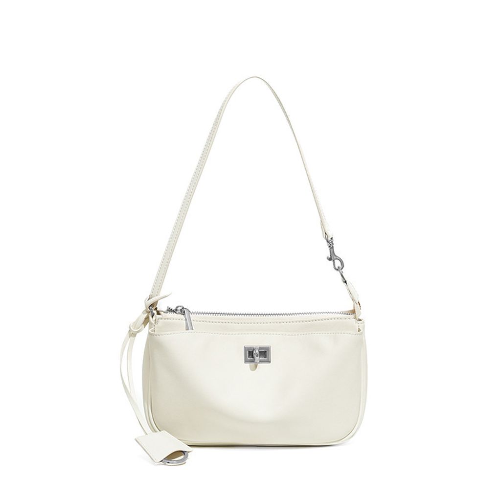 Rodeo Genuine Leather Baguette Bag – Off-White (Silver-Tone Lock)