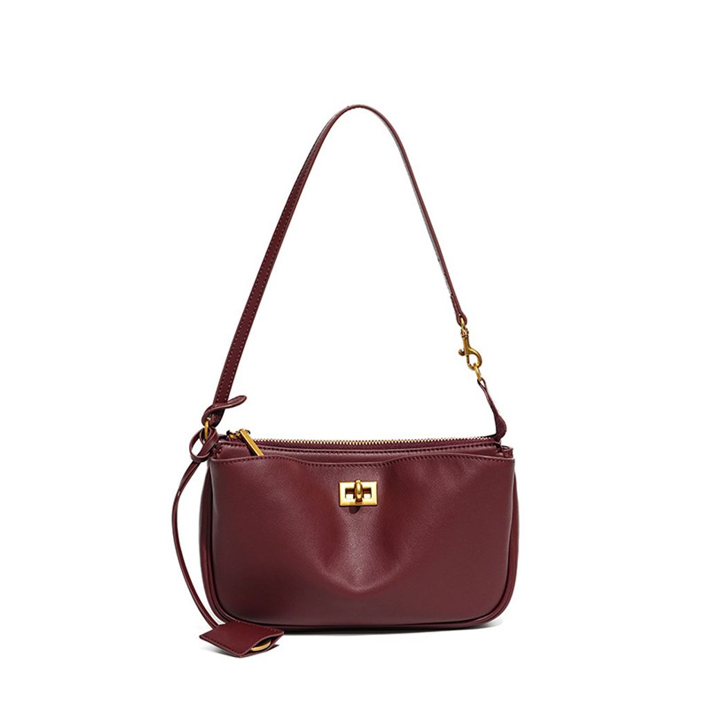 Rodeo Genuine Leather Baguette Bag – Anchor Red (Gold-Tone Lock)