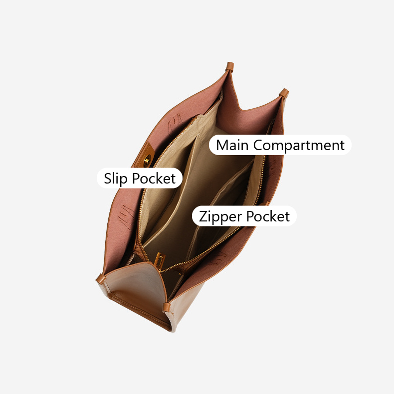 Premium Structured Leather Tote Bag – Compartment Layout