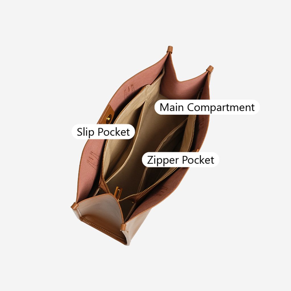 Premium Structured Genuine Leather Tote Bag – Compartment Layout