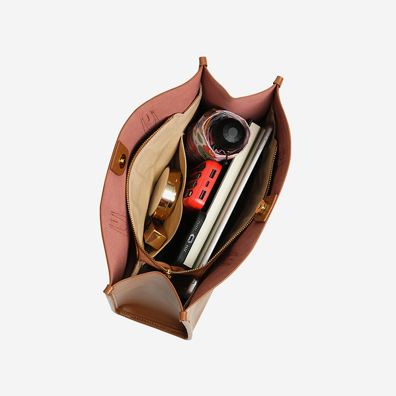 Premium Structured Leather Tote Bag – Interior View