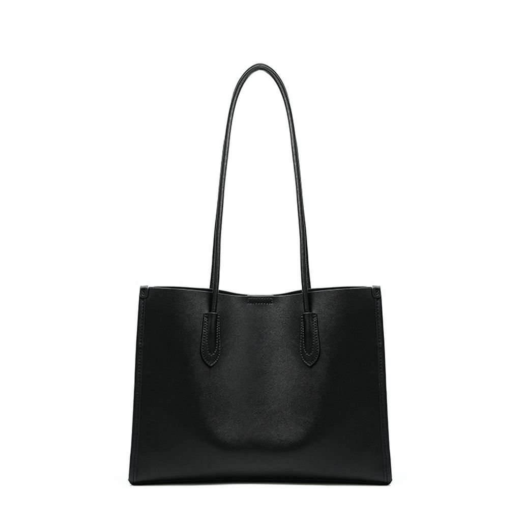 Premium Structured Genuine Leather Tote Bag – Black