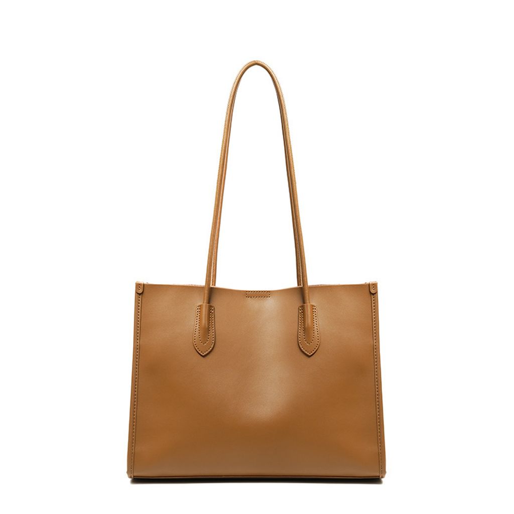 Premium Structured Genuine Leather Tote Bag – Golden Brown