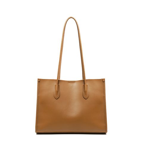 Premium Structured Genuine Leather Tote Bag – Golden Brown