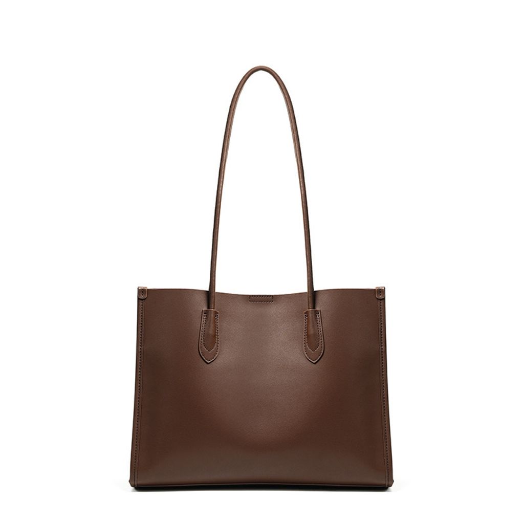 Premium Structured Genuine Leather Tote Bag – Coffee