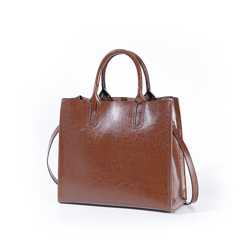 Premium Leather Top Handle Tote Bag – Angled View
