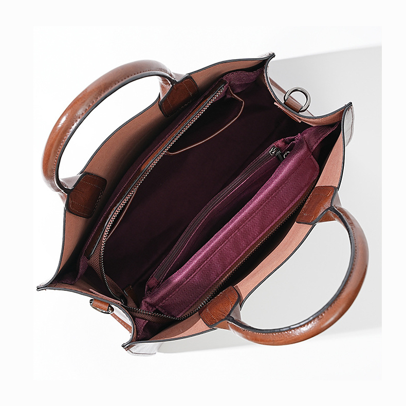 Premium Leather Top Handle Tote Bag – Interior View