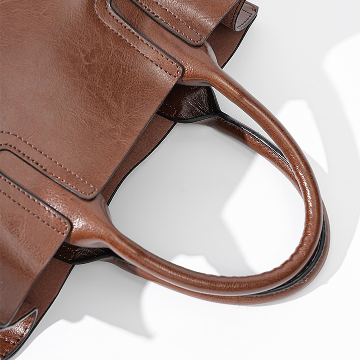 Premium Leather Top Handle Tote Bag – Top Handle Detail