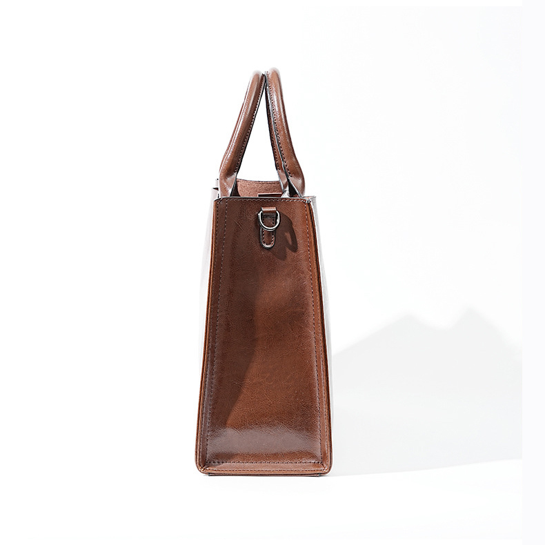 Premium Leather Top Handle Tote Bag – Side View