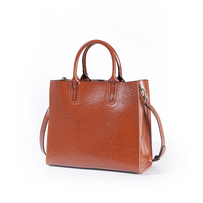Premium Leather Top Handle Tote Bag – Caramel