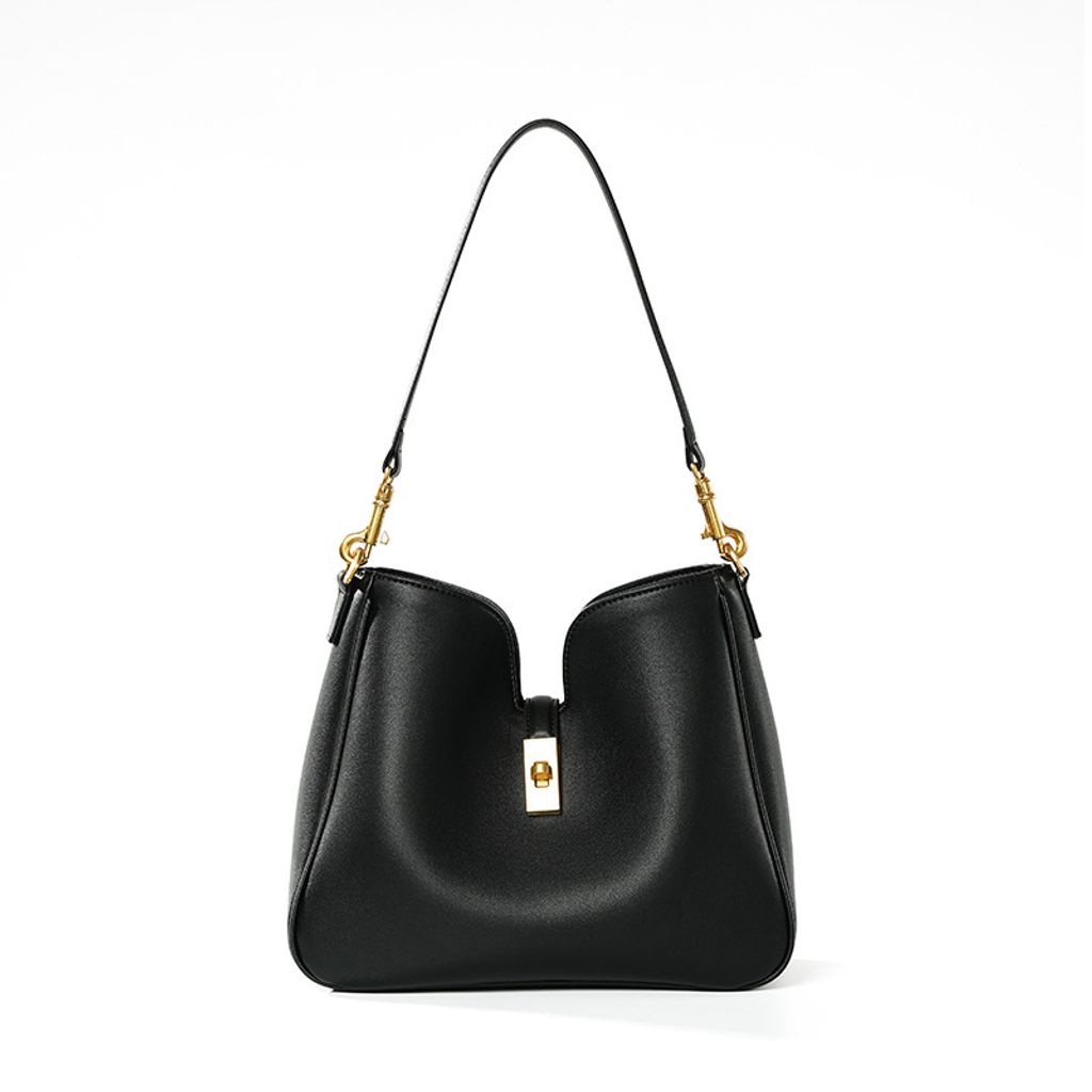 Premium Genuine Leather Structured Hobo Bag – Black