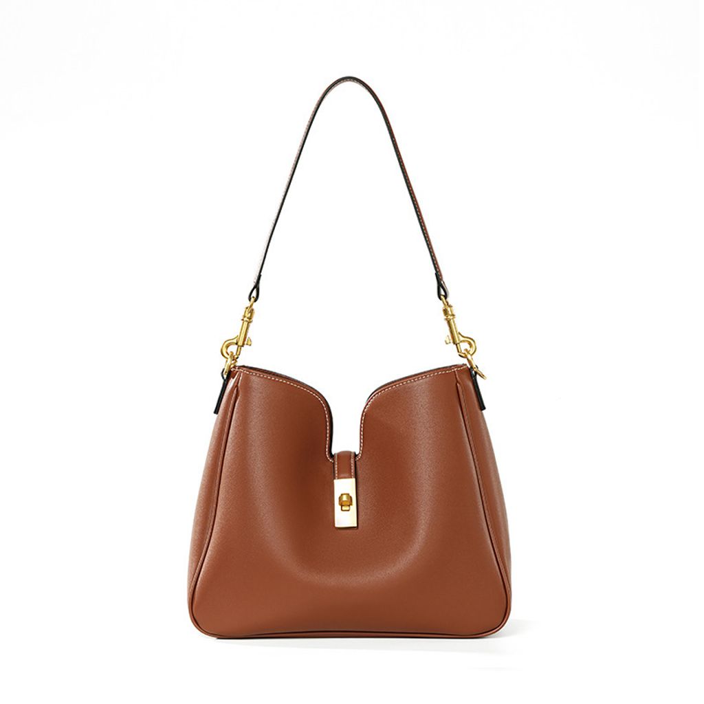Premium Genuine Leather Structured Hobo Bag – Brown