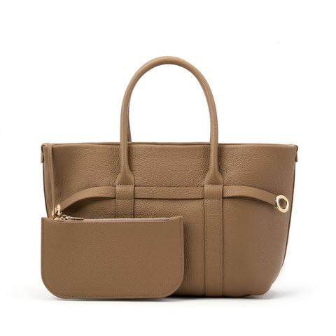 Genuine Leather Top Handle Shopper Tote Bag – Brown