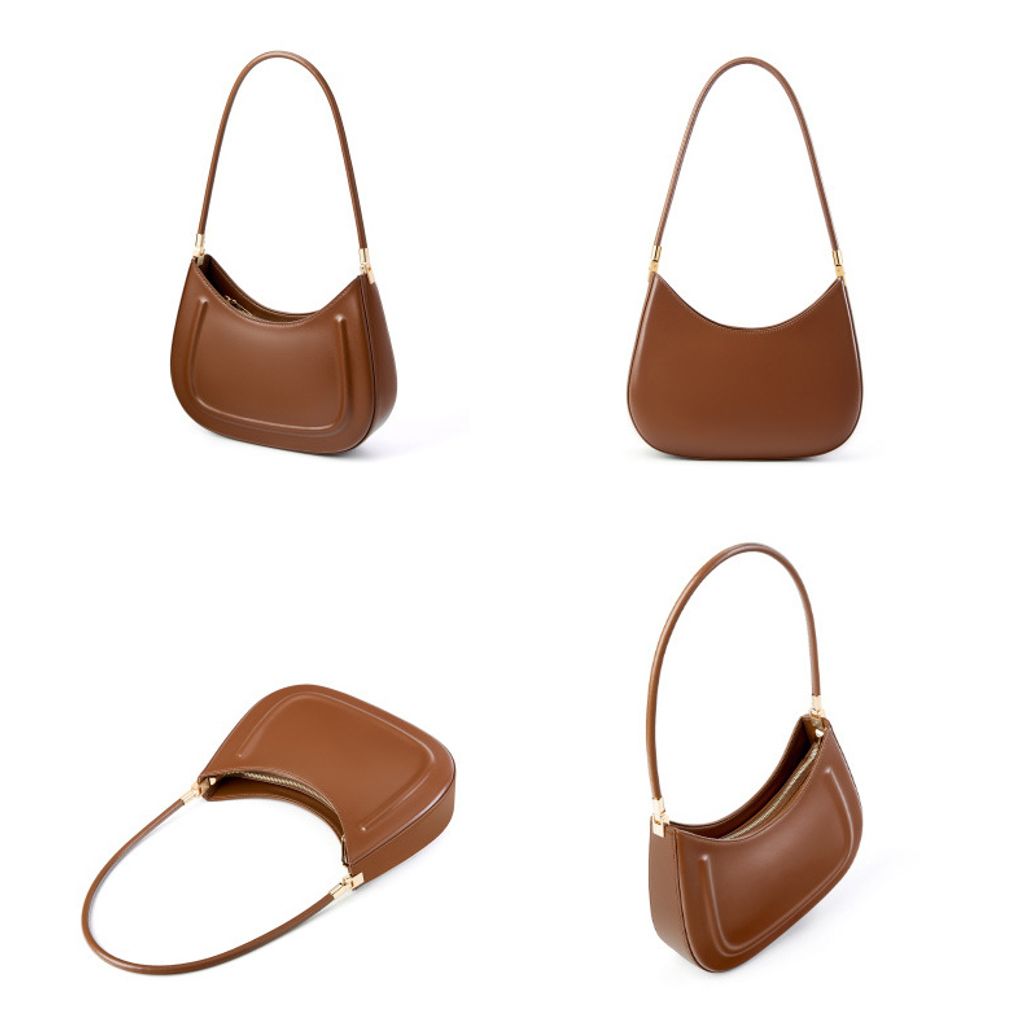 Oil Waxed Leather Minimalist Half Moon Bag – multiple angles
