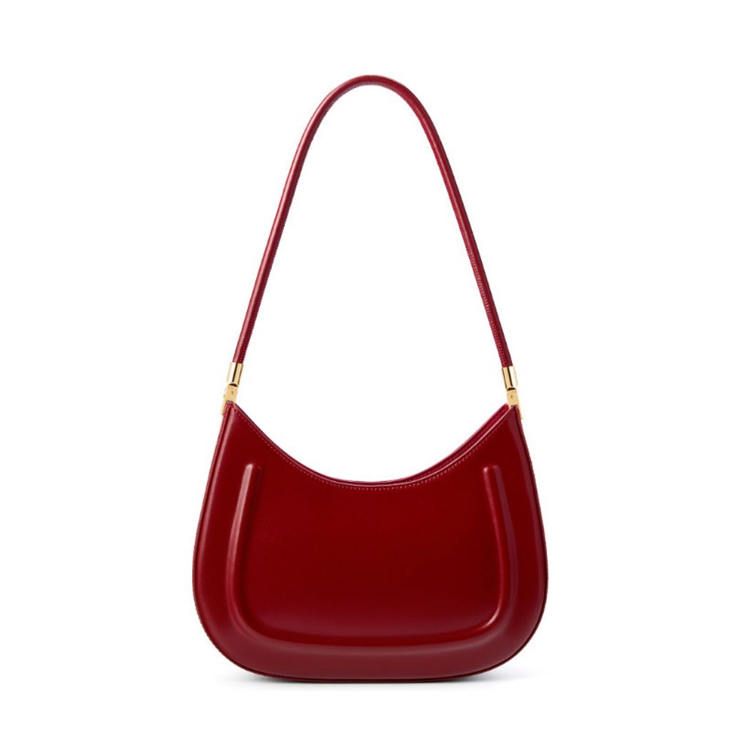 Oil Waxed Leather Minimalist Half Moon Bag – Burgundy