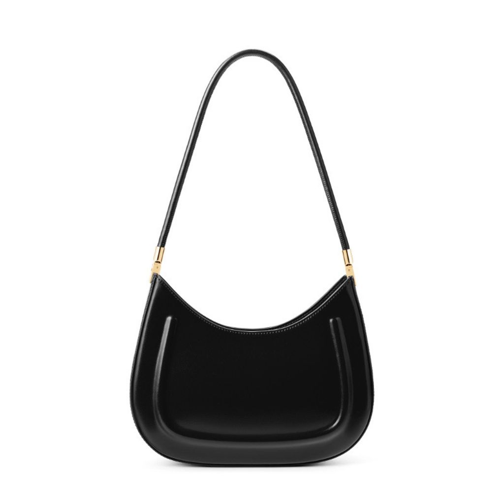 Oil Waxed Leather Minimalist Half Moon Bag – Black