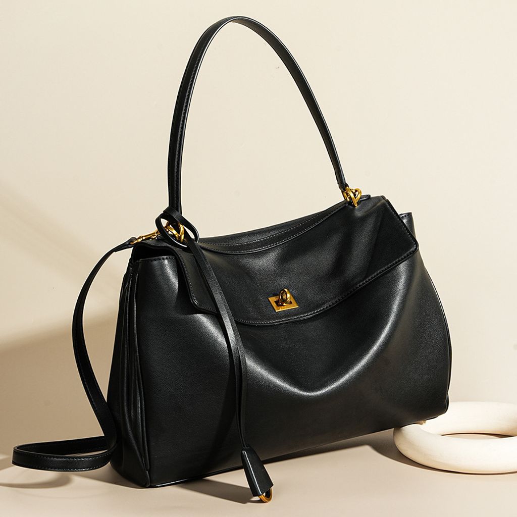 Premium Rodeo Genuine Leather Top Handle Tote Bag in Black – Lifestyle Scene
