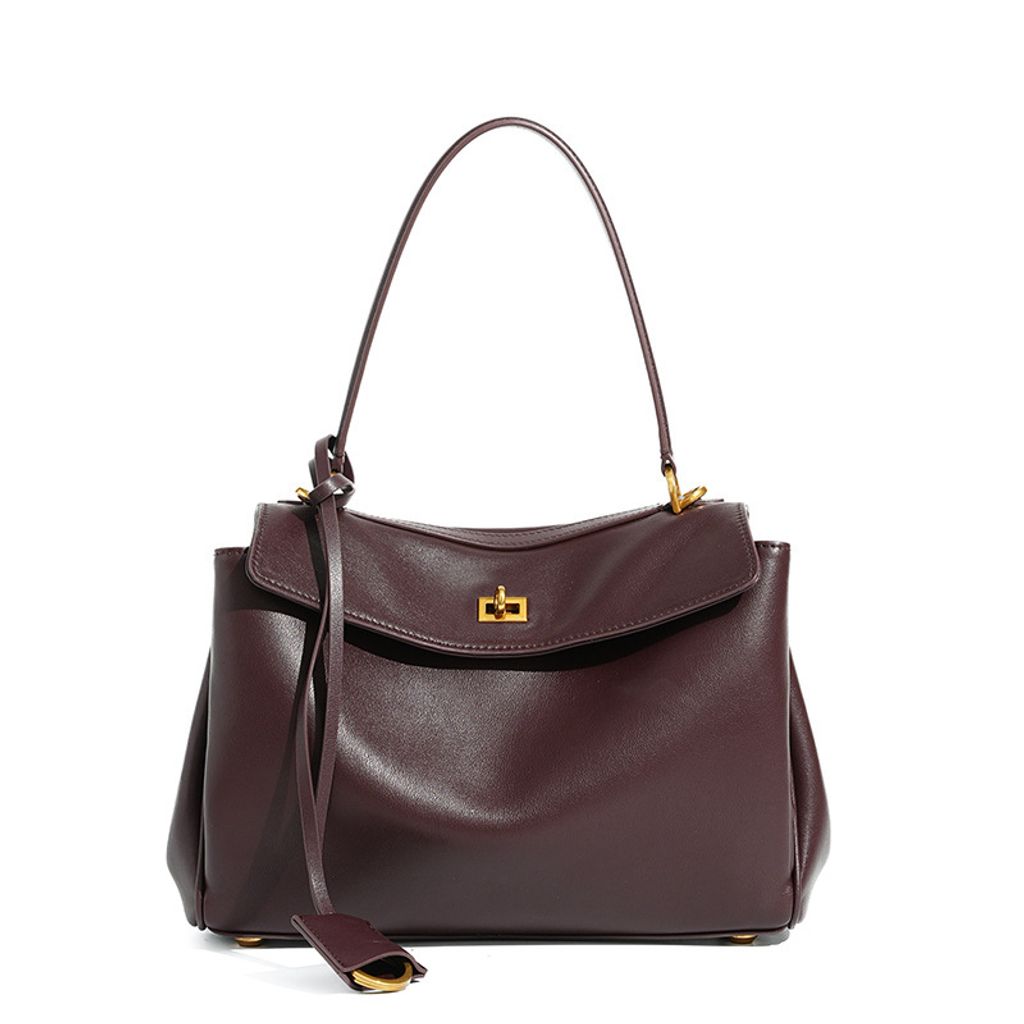 Premium Rodeo Genuine Leather Top Handle Tote Bag – Burgundy (Gold-Tone Lock) Large Size
