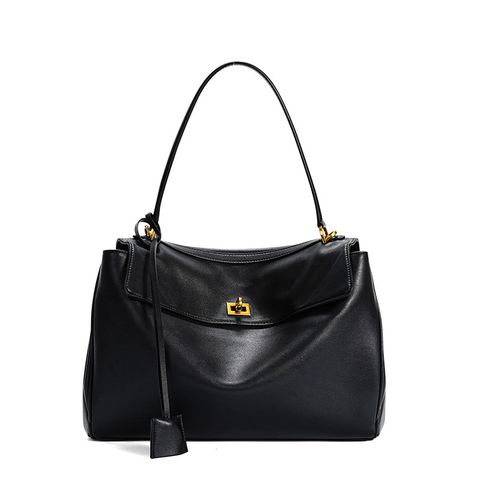 Premium Rodeo Genuine Leather Top Handle Tote Bag – Black (Gold-Tone Lock) Large Size