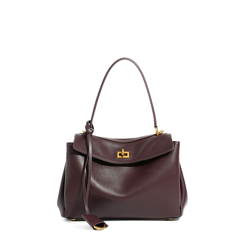 Premium Rodeo Genuine Leather Top Handle Tote Bag – Burgundy (Gold-Tone Lock) Small Size