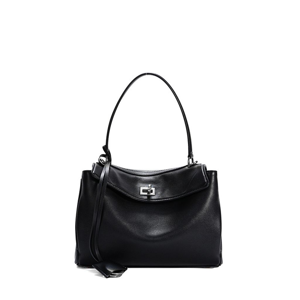 Premium Rodeo Genuine Leather Top Handle Tote Bag – Black (Silver-Tone Lock) Small Size