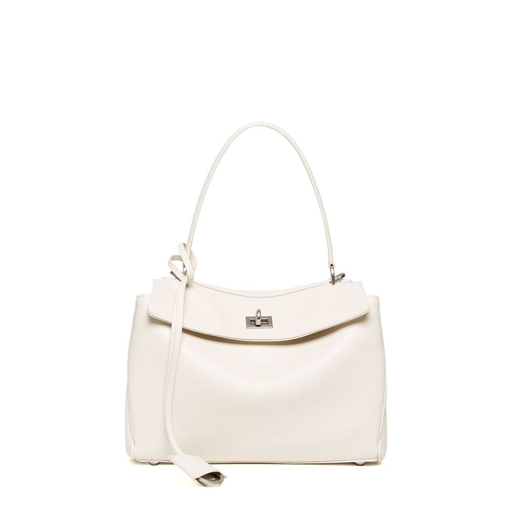 Premium Rodeo Genuine Leather Top Handle Tote Bag – White (Silver-Tone Lock) Small Size