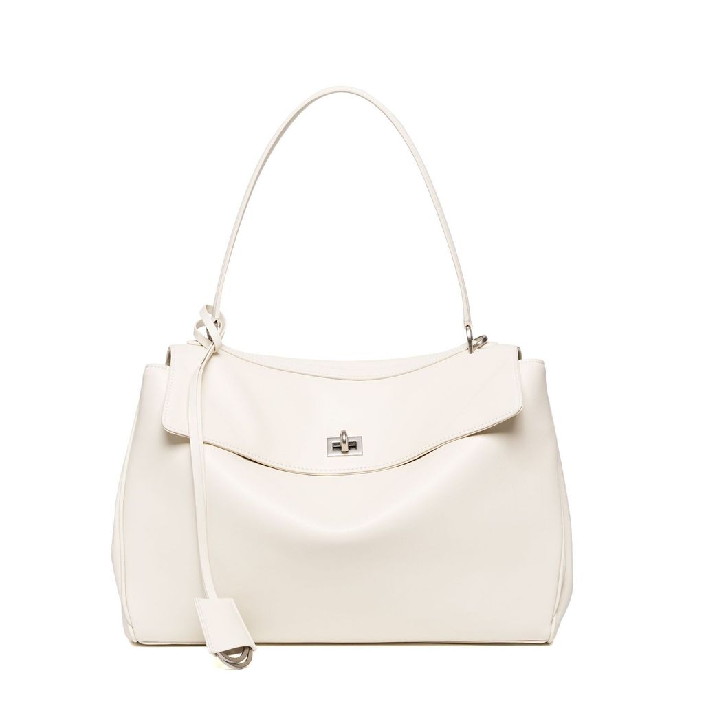 Premium Rodeo Genuine Leather Top Handle Tote Bag – White (Silver-Tone Lock) Large Size