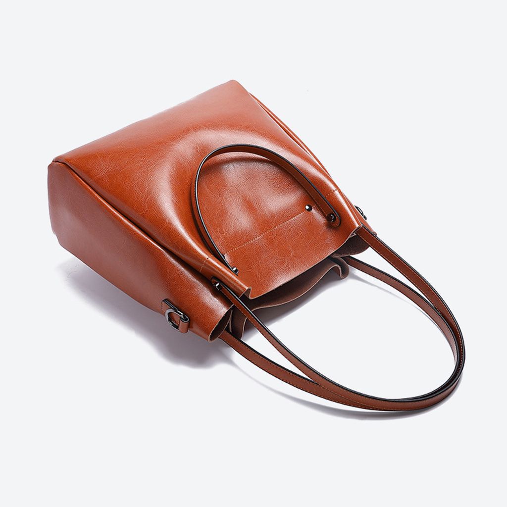 Elegant Oil Waxed Leather Top Handle Tote Bag – Flat Lay