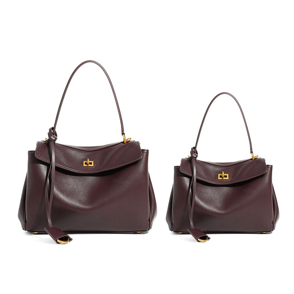 Premium Rodeo Genuine Leather Top Handle Tote Bag – Burgundy (Gold-Tone Lock) Large and Small Sizes
