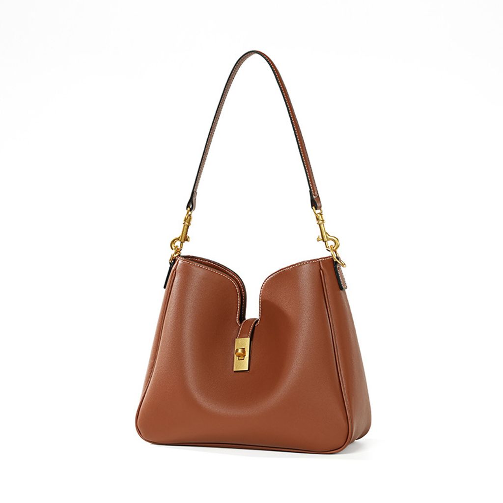 Premium Genuine Leather Structured Hobo Bag – Angled View