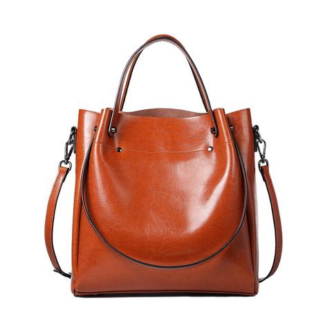 Elegant Oil Waxed Leather Top Handle Tote Bag – Caramel