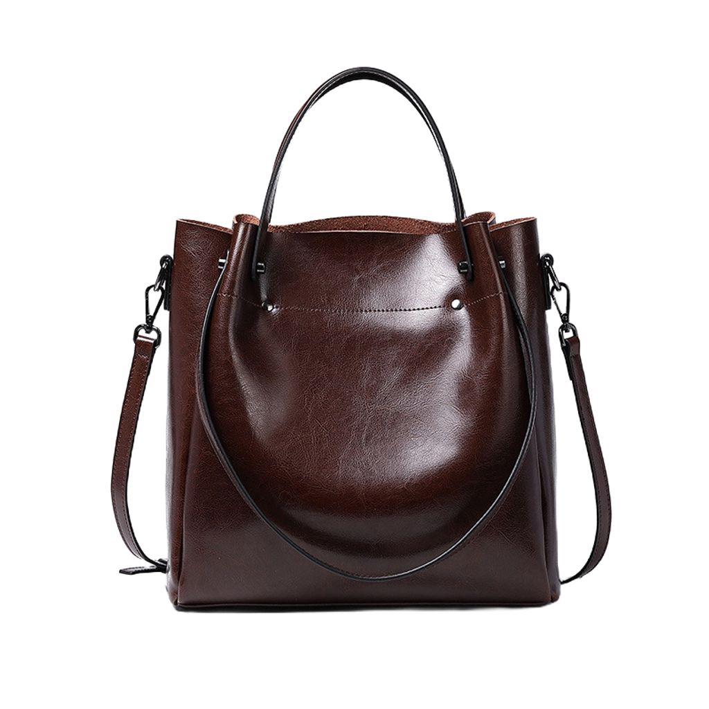 Elegant Oil Waxed Leather Top Handle Tote Bag – Coffee